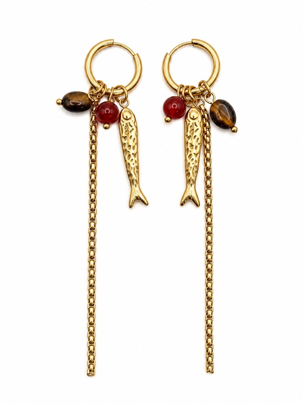 Gold Fish Charm Huggie Earrings